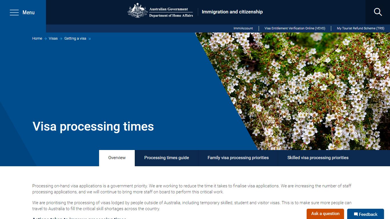 Visa processing times - Home Affairs